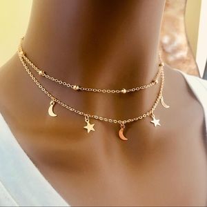 Stars and Moon Necklace in Gold.